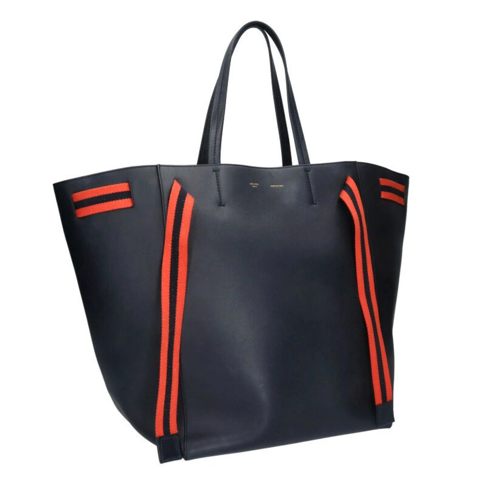 Celine Horizontal Cabas Phantom Phoebe Philo leather tote bag Navy Blue orange
